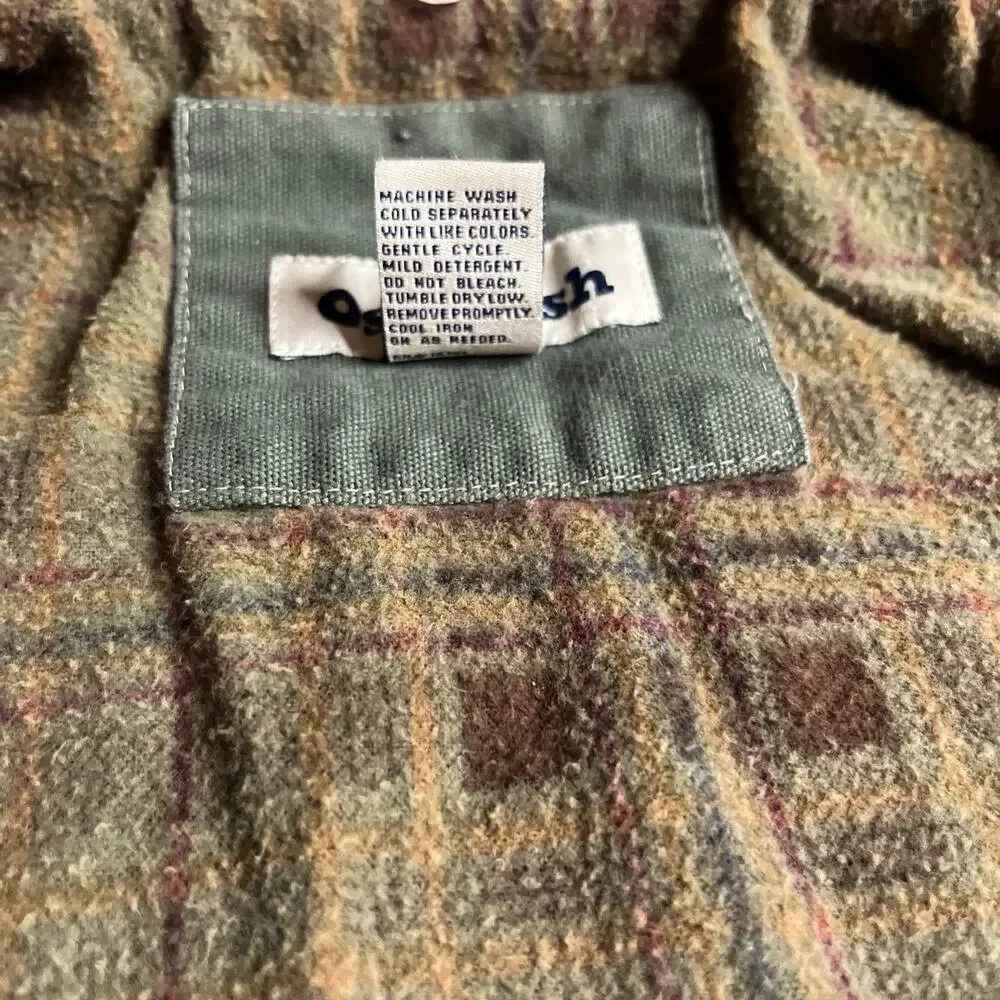 OshKosh B'gosh BabyBoy Green Utility Barn Jacket Corduroy Collar Plaid Lined 12M